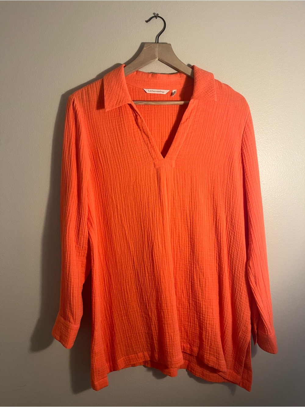 Soft Surroundings Coral-Orange Gauze V-Neck Tunic - Picture 4 of 7